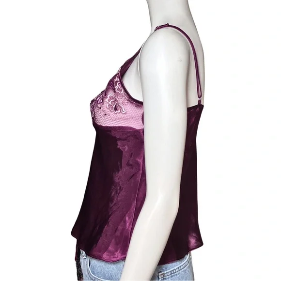 Vintage Y2K Maroon Purple Satin Cami Going Out Top Lace Small Fairycore Lingerie - Picture 3 of 9